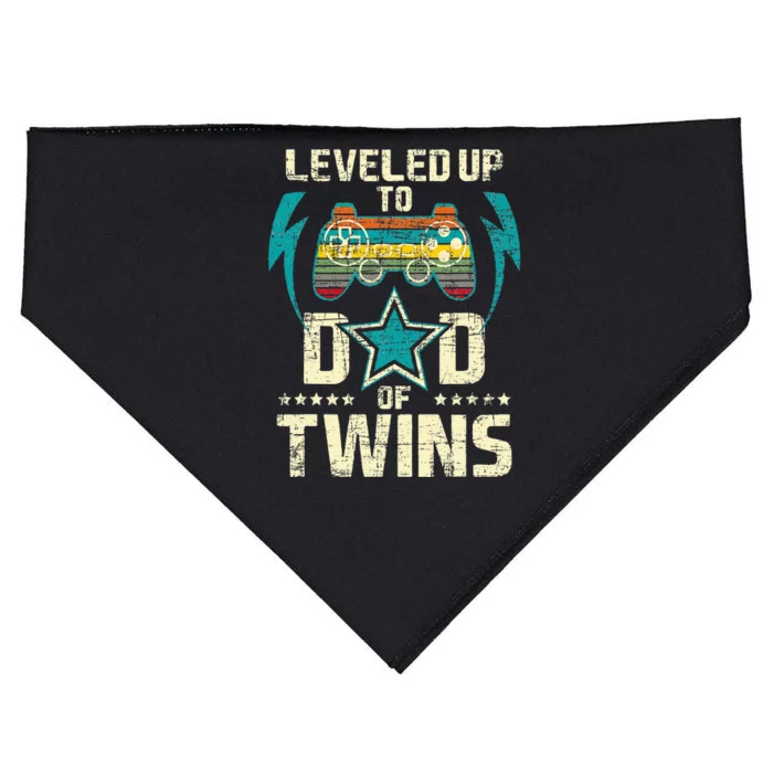 Leveled Up To Dad Of Twins Twin Dad Father Of Twins USA-Made Doggie Bandana