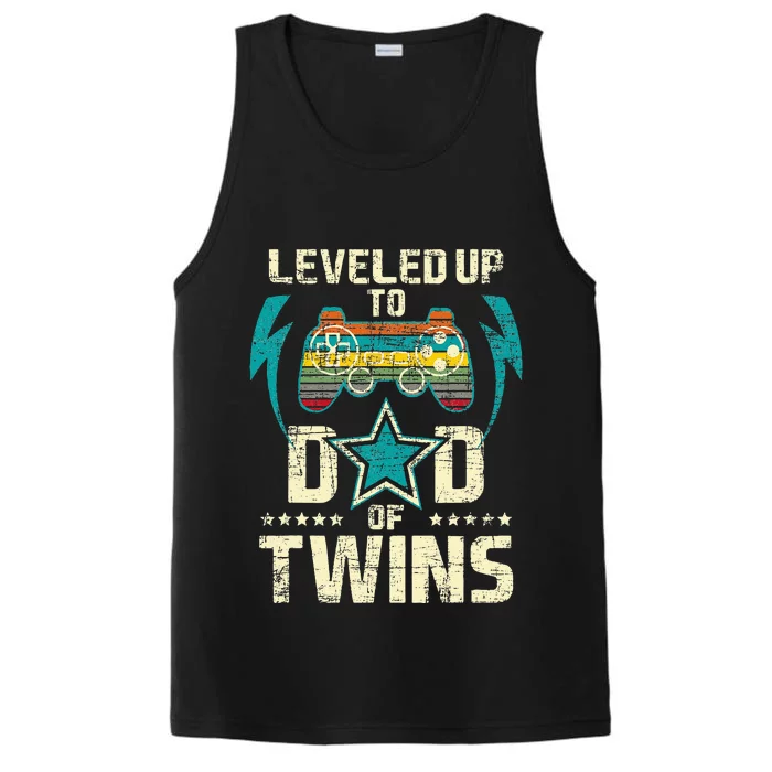 Leveled Up To Dad Of Twins Twin Dad Father Of Twins Performance Tank