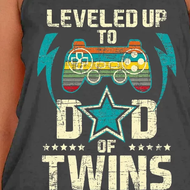 Leveled Up To Dad Of Twins Twin Dad Father Of Twins Women's Knotted Racerback Tank