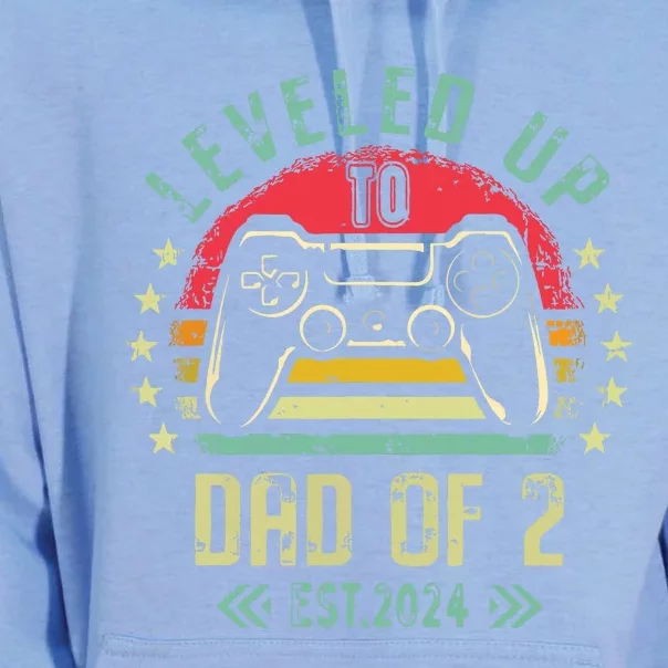 Leveled Up To Dad Of 2 Daddy Again 2024 Gamer Fathers Day Unisex Surf Hoodie