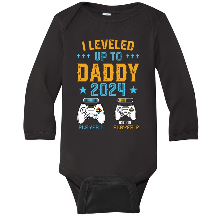 Leveled Up To Daddy 2024 Promoted To Dad Level Unlocked Baby Long Sleeve Bodysuit