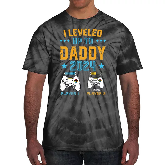 Leveled Up To Daddy 2024 Promoted To Dad Level Unlocked Tie-Dye T-Shirt