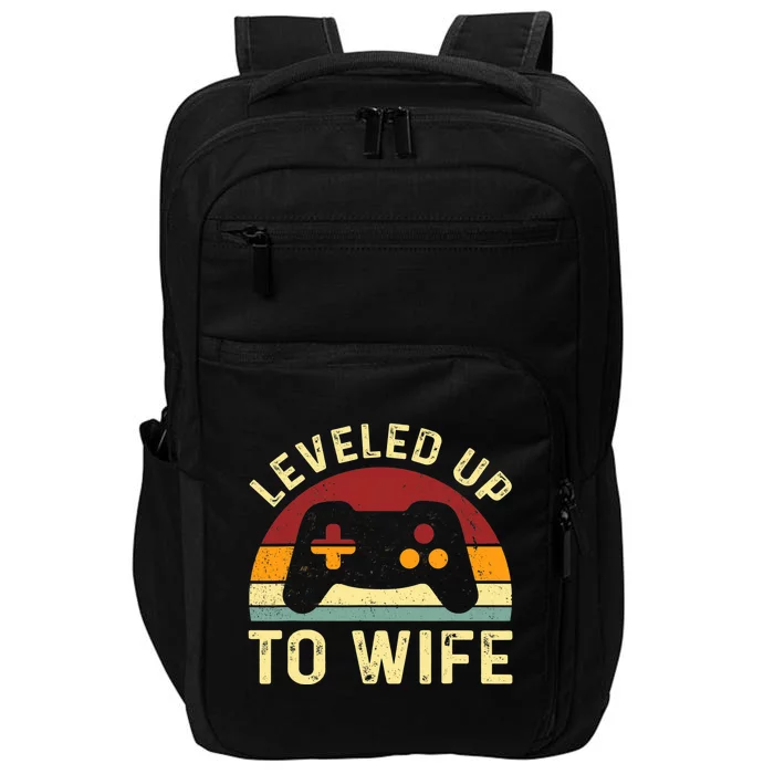 Leveled up To Wife Newlywed Bride Just Married Couple Impact Tech Backpack