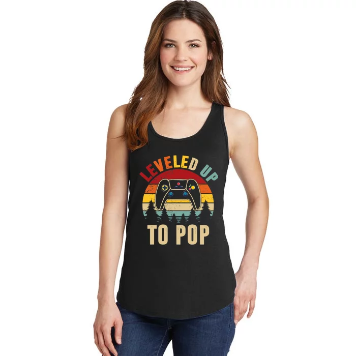 Leveled Up To Pop Funny Gamer Father's Day Dad Ladies Essential Tank