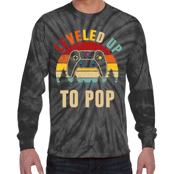 Leveled Up To Pop Funny Gamer Father's Day Dad Tie-Dye Long Sleeve Shirt