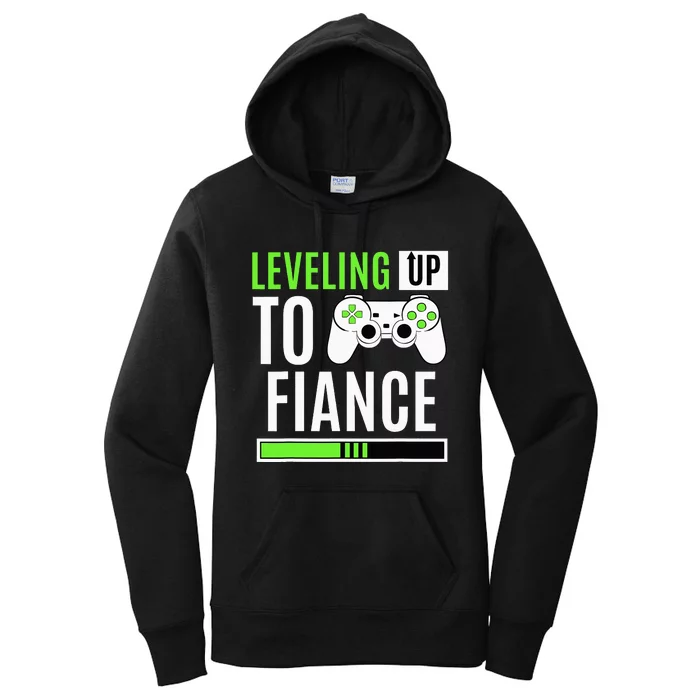 Leveled Up To Fiance Just Engaged Newly Engaged Couple Women's Pullover Hoodie