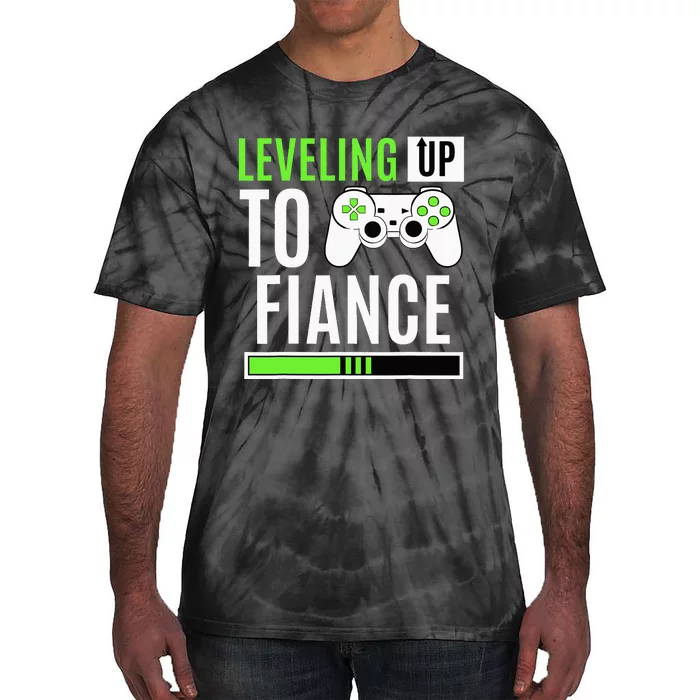 Leveled Up To Fiance Just Engaged Newly Engaged Couple Tie-Dye T-Shirt