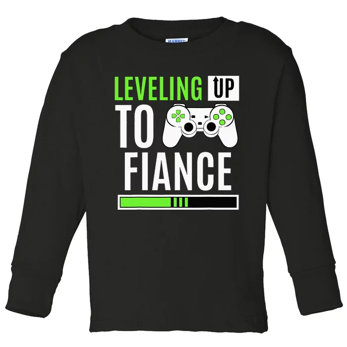 Leveled Up To Fiance Just Engaged Newly Engaged Couple Toddler Long Sleeve Shirt