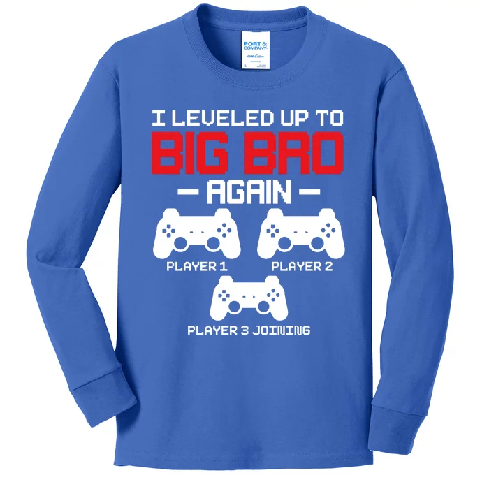 Leveled Up To Big Bro Again New Big Brother Gift Announcement Kids Long Sleeve Shirt