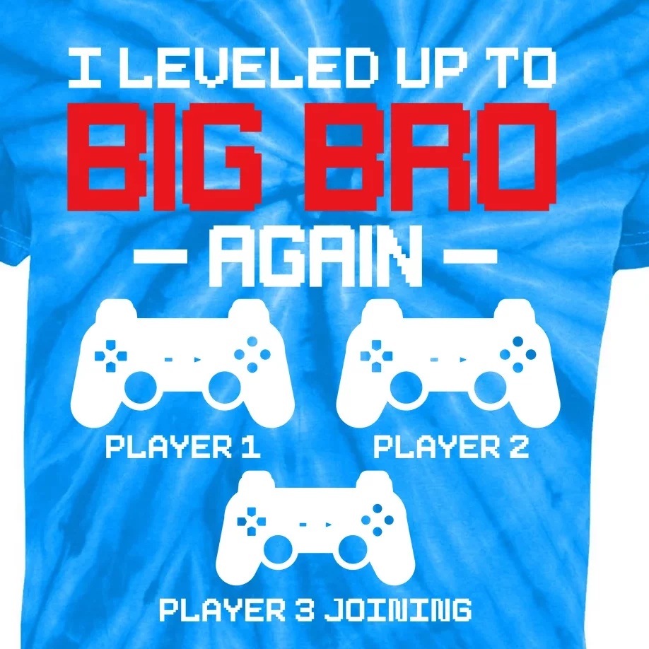 Leveled Up To Big Bro Again New Big Brother Gift Announcement Kids Tie-Dye T-Shirt