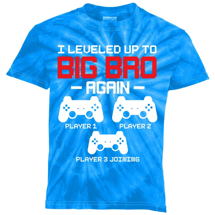 Leveled Up To Big Bro Again New Big Brother Gift Announcement Kids Tie-Dye T-Shirt