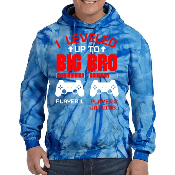 Leveled Up To Big Bro New Big Brother Gamer Gift Announcement Tie Dye Hoodie