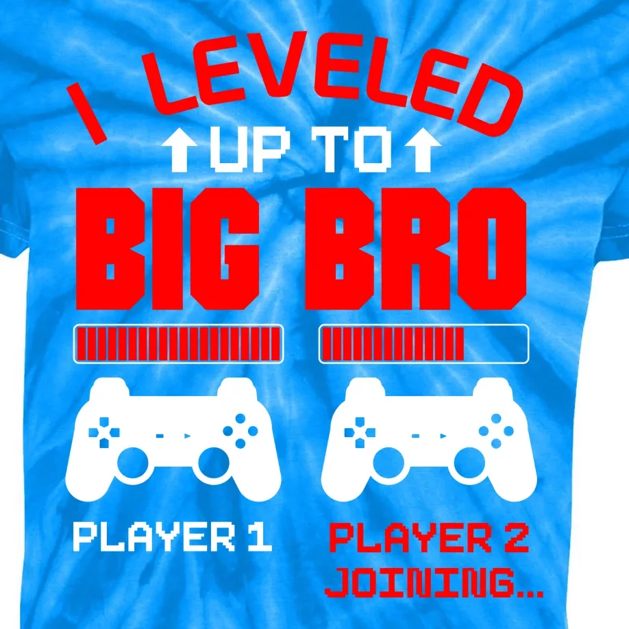 Leveled Up To Big Bro New Big Brother Gamer Gift Announcement Kids Tie-Dye T-Shirt