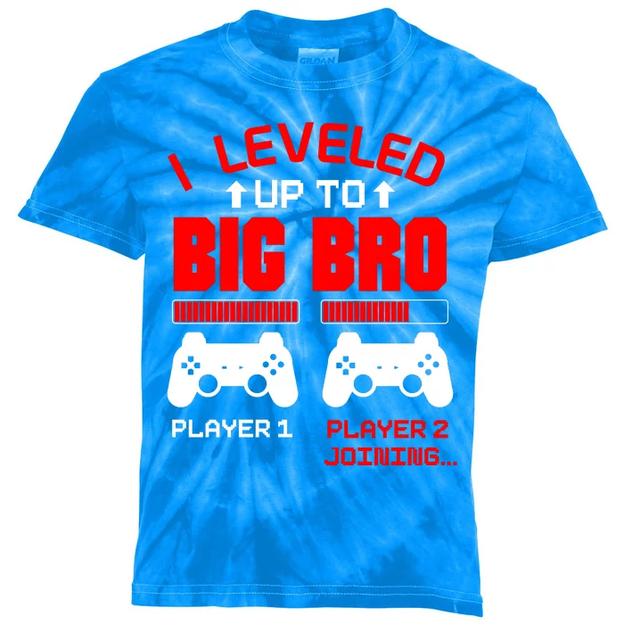 Leveled Up To Big Bro New Big Brother Gamer Gift Announcement Kids Tie-Dye T-Shirt