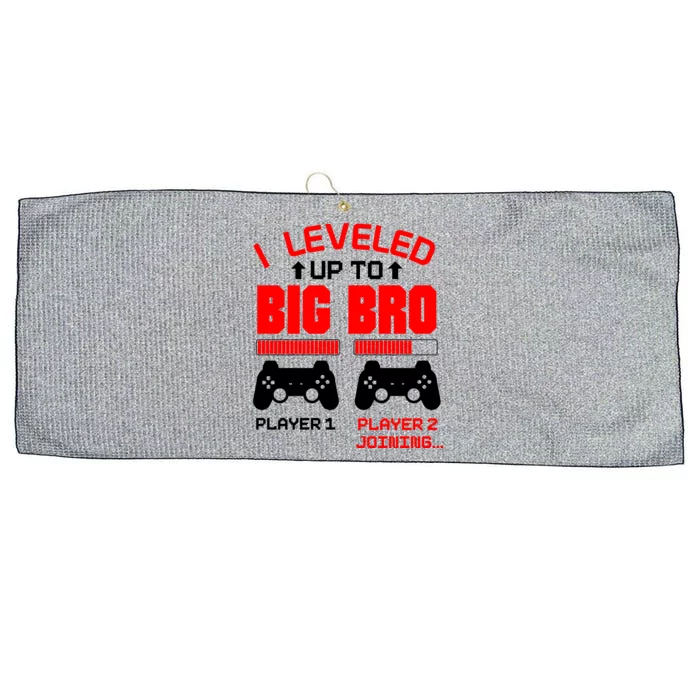 Leveled Up To Big Bro New Big Brother Gamer Gift Announcement Large Microfiber Waffle Golf Towel