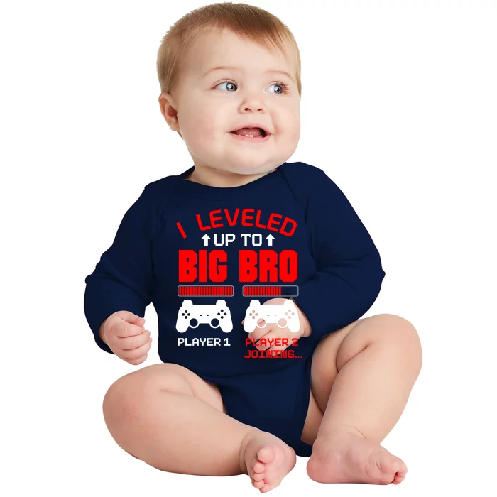 Leveled Up To Big Bro New Big Brother Gamer Gift Announcement Baby Long Sleeve Bodysuit