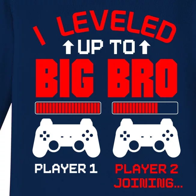 Leveled Up To Big Bro New Big Brother Gamer Gift Announcement Baby Long Sleeve Bodysuit