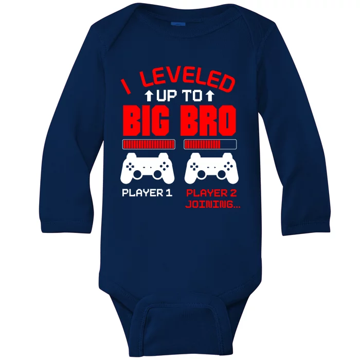 Leveled Up To Big Bro New Big Brother Gamer Gift Announcement Baby Long Sleeve Bodysuit