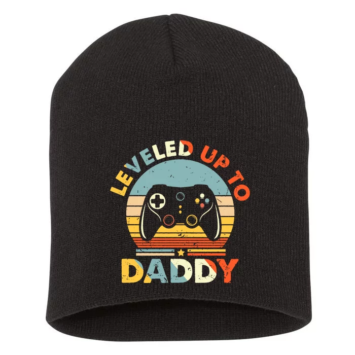 Leveled Up To Daddy New Father Happy Fathers Day For Husband Short Acrylic Beanie