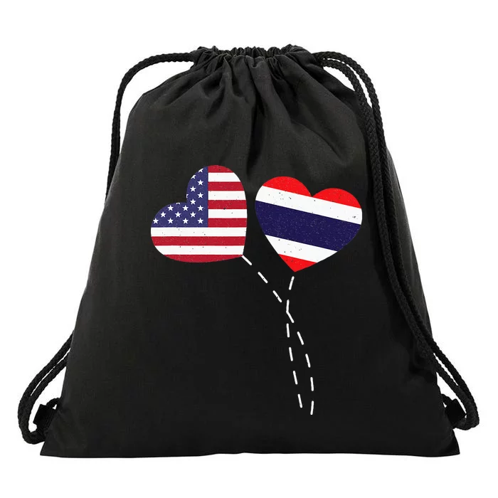 Loving USA Thailand Flag Heart Thai Americans Love Drawstring Bag