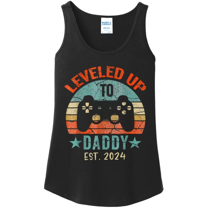 Leveled Up To Daddy 2024 Men Promoted Dad EST 2024 Ladies Essential Tank