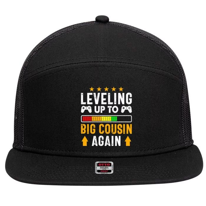 Leveling Up To Big Cousin Again Pregnancy Announcet Funny 7 Panel Mesh Trucker Snapback Hat