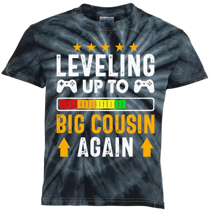 Leveling Up To Big Cousin Again Pregnancy Announcet Funny Kids Tie-Dye T-Shirt