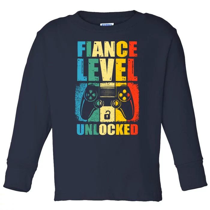 Leveled Up To Fiance Newly Engaged Couple Gift For Him Toddler Long Sleeve Shirt