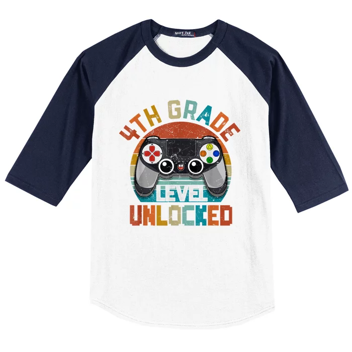 Leveled Up To 4th Grade Gamer Back To School First Day Boy Baseball Sleeve Shirt