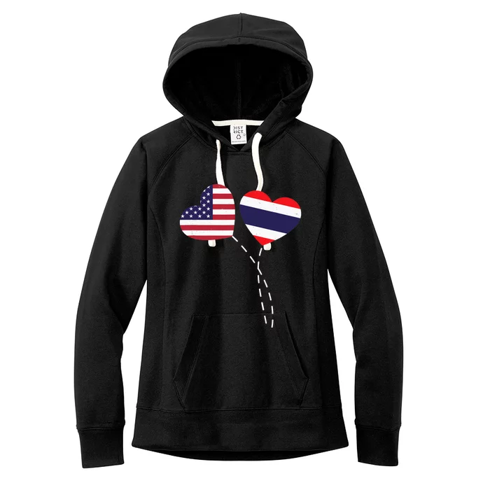 Loving USA Thailand Flag Heart Thai Americans Love Women's Fleece Hoodie