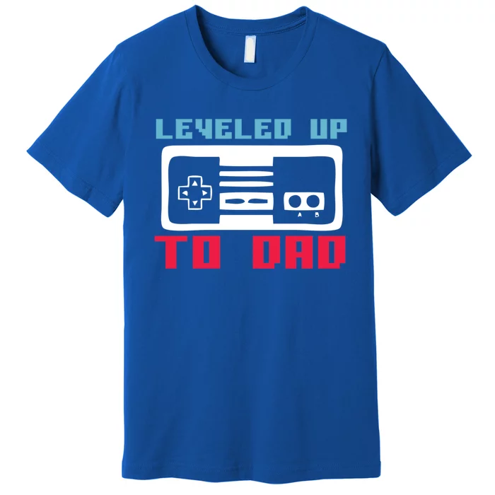 Leveled Up To Dad Funny New Father Quote Saying Retro Gaming Cute Gift Premium T-Shirt