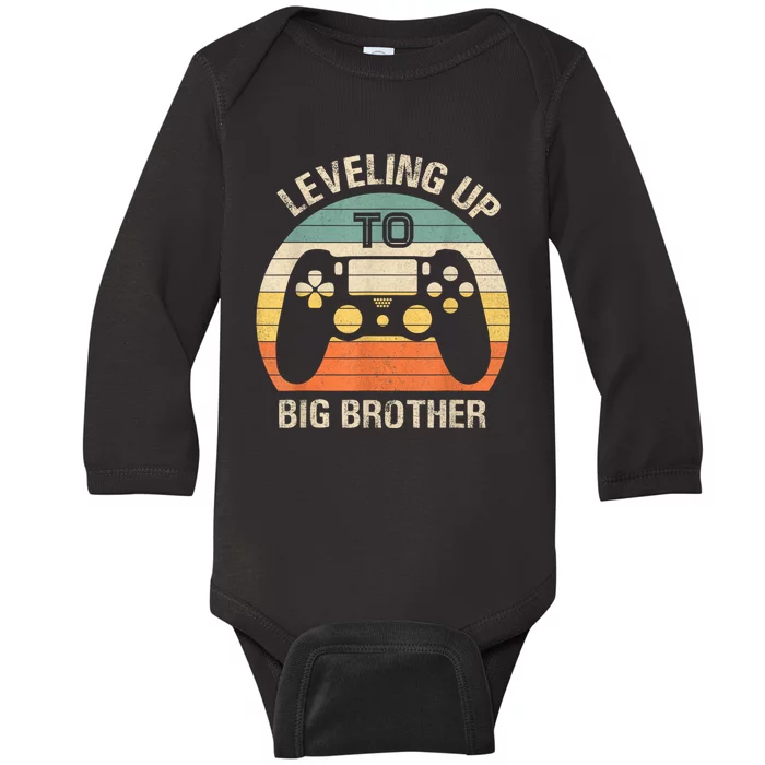 Leveling Up To Big Brother 2024 Funny Gamer Vintage Retro Baby Long Sleeve Bodysuit