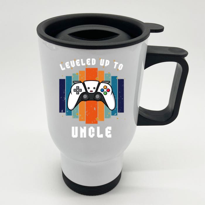 Leveled Up To Uncle Est 2024 First Time Uncle Funny Gamer Gift Front & Back Stainless Steel Travel Mug