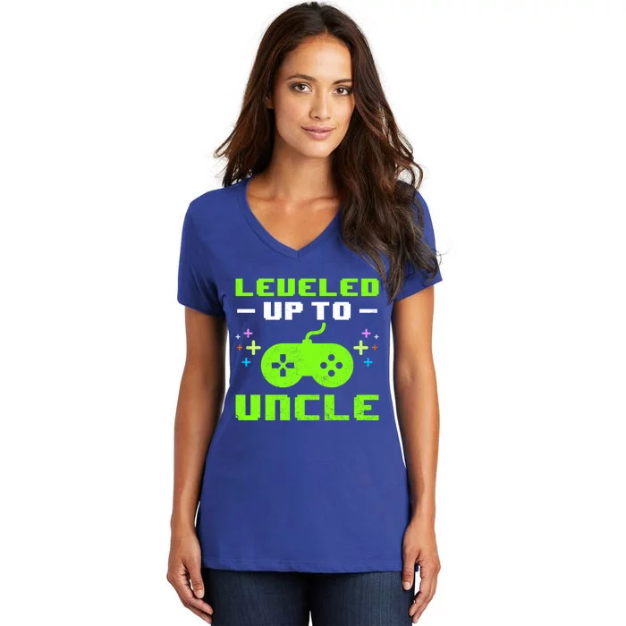 Leveled Up To Uncle New Uncle Gaming Promoted To Uncle Gamer Cool Gift Women's V-Neck T-Shirt