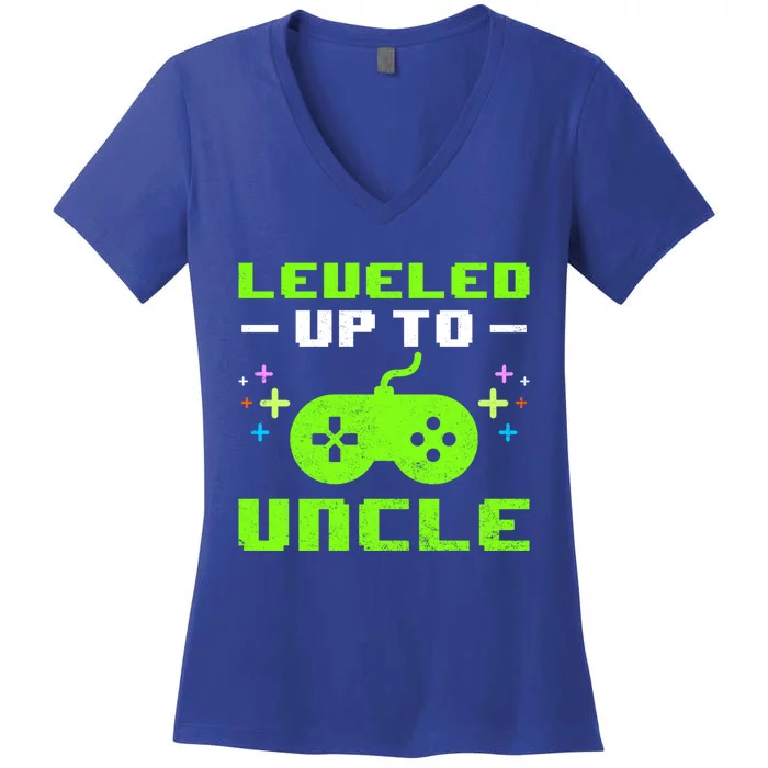 Leveled Up To Uncle New Uncle Gaming Promoted To Uncle Gamer Cool Gift Women's V-Neck T-Shirt