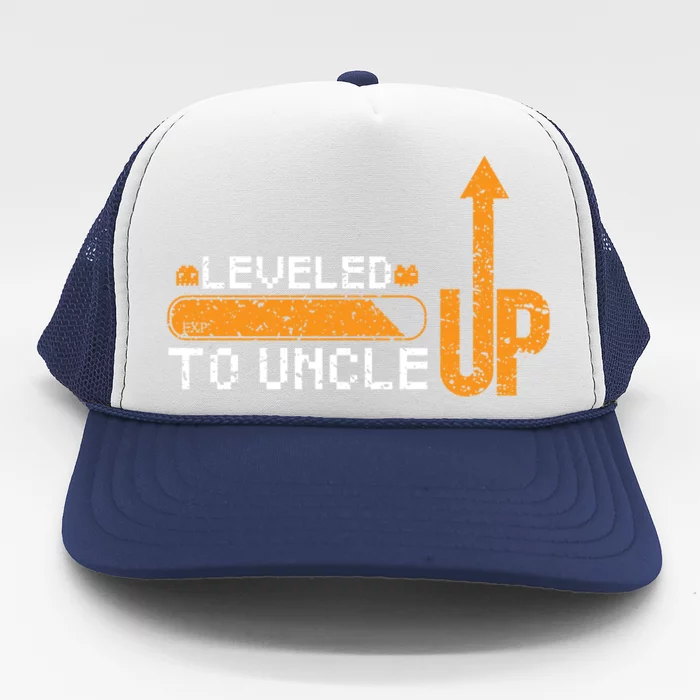 Leveled Up To Uncle New Uncle Retro Grunge Gamer Gift Trucker Hat