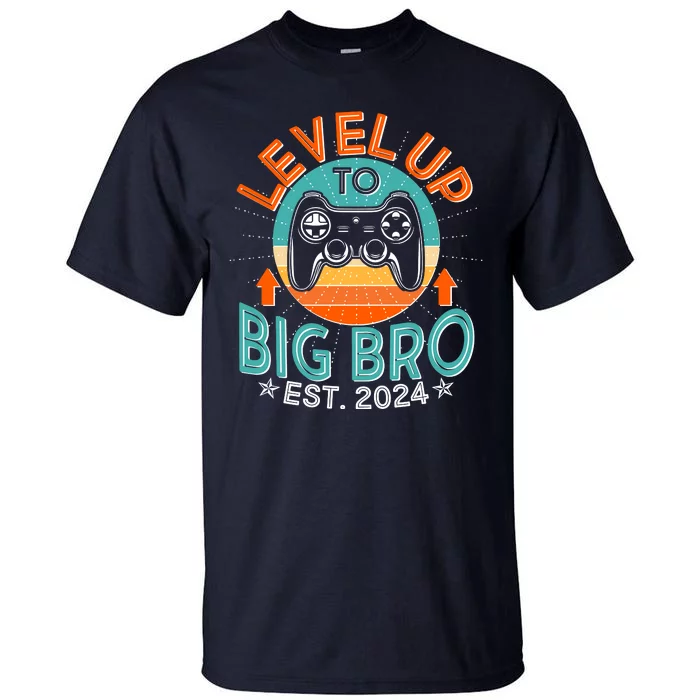 Level Up To Big Bro Est 2024 New Baby Sibling Gamer Tall T-Shirt