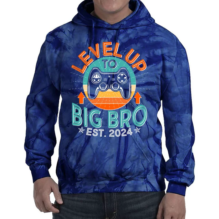 Level Up To Big Bro Est 2024 New Baby Sibling Gamer Tie Dye Hoodie