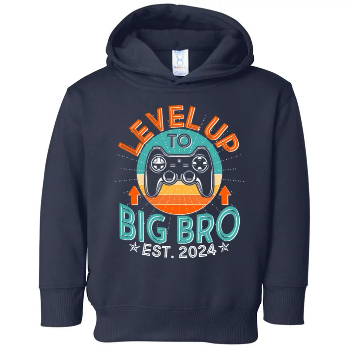 Level Up To Big Bro Est 2024 New Baby Sibling Gamer Toddler Hoodie