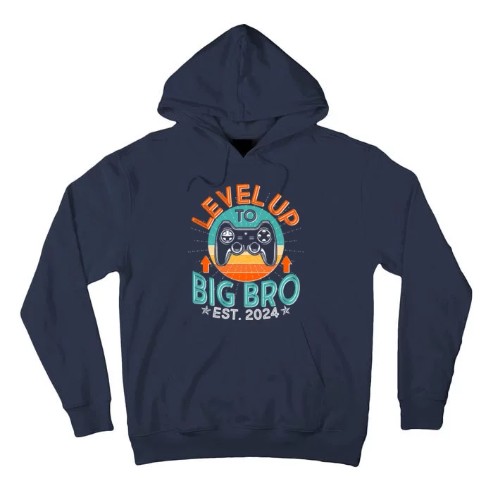 Level Up To Big Bro Est 2024 New Baby Sibling Gamer Tall Hoodie