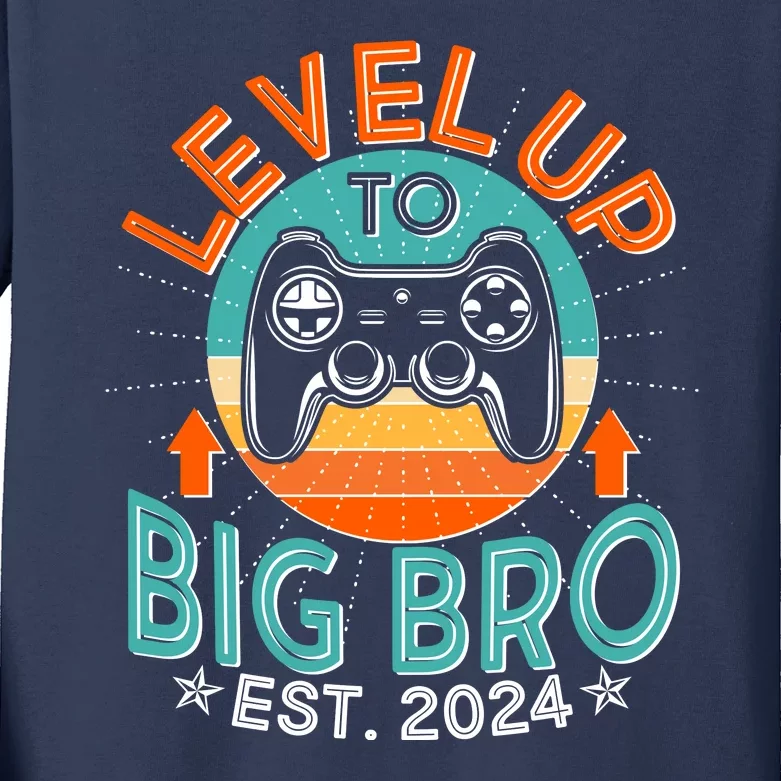 Level Up To Big Bro Est 2024 New Baby Sibling Gamer Kids Long Sleeve Shirt