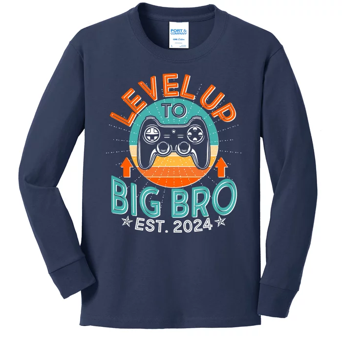 Level Up To Big Bro Est 2024 New Baby Sibling Gamer Kids Long Sleeve Shirt