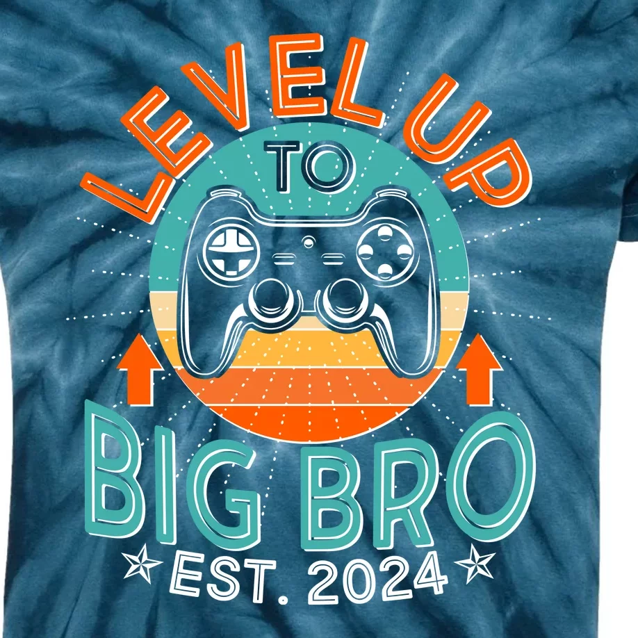 Level Up To Big Bro Est 2024 New Baby Sibling Gamer Kids Tie-Dye T-Shirt