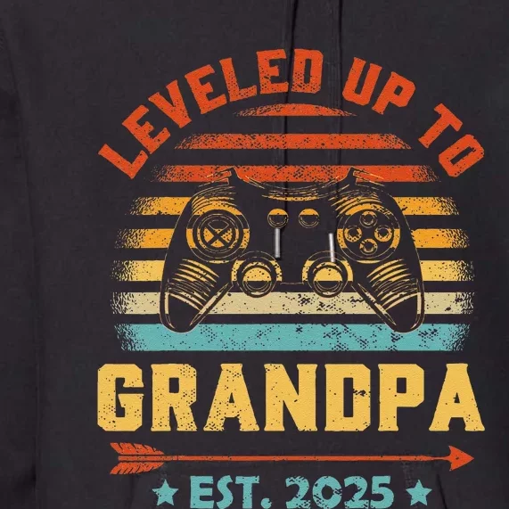 Leveled Up To Grandpa 2025 Gaming Pregnancy Announcement Premium Hoodie