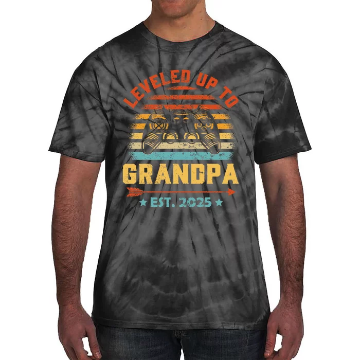 Leveled Up To Grandpa 2025 Gaming Pregnancy Announcement Tie-Dye T-Shirt