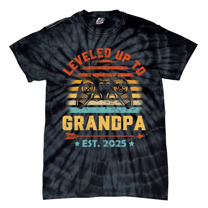 Leveled Up To Grandpa 2025 Gaming Pregnancy Announcement Tie-Dye T-Shirt