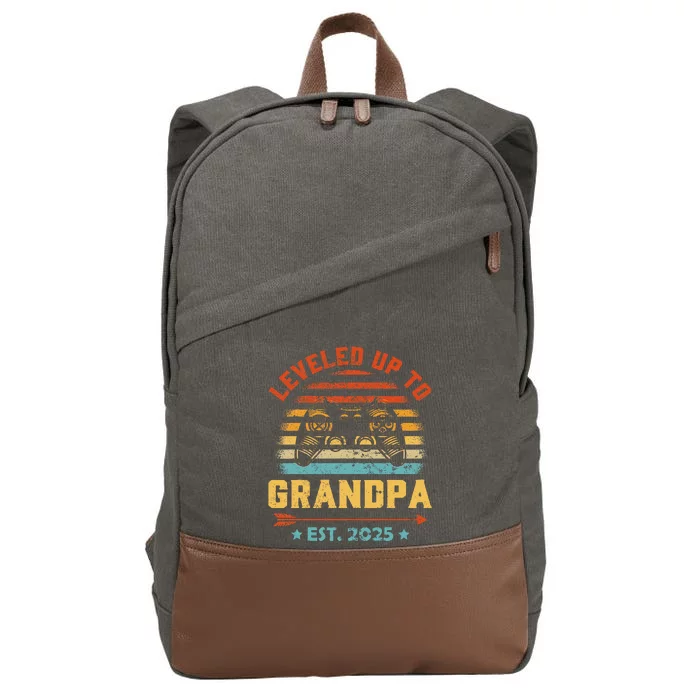 Leveled Up To Grandpa 2025 Gaming Pregnancy Announcement Cotton Canvas Backpack