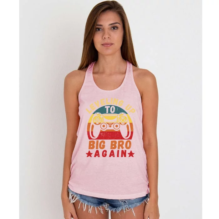 Leveling Up To Big Bro Again Vintage Big Brother Again Gamer Cool Gift Women's Knotted Racerback Tank