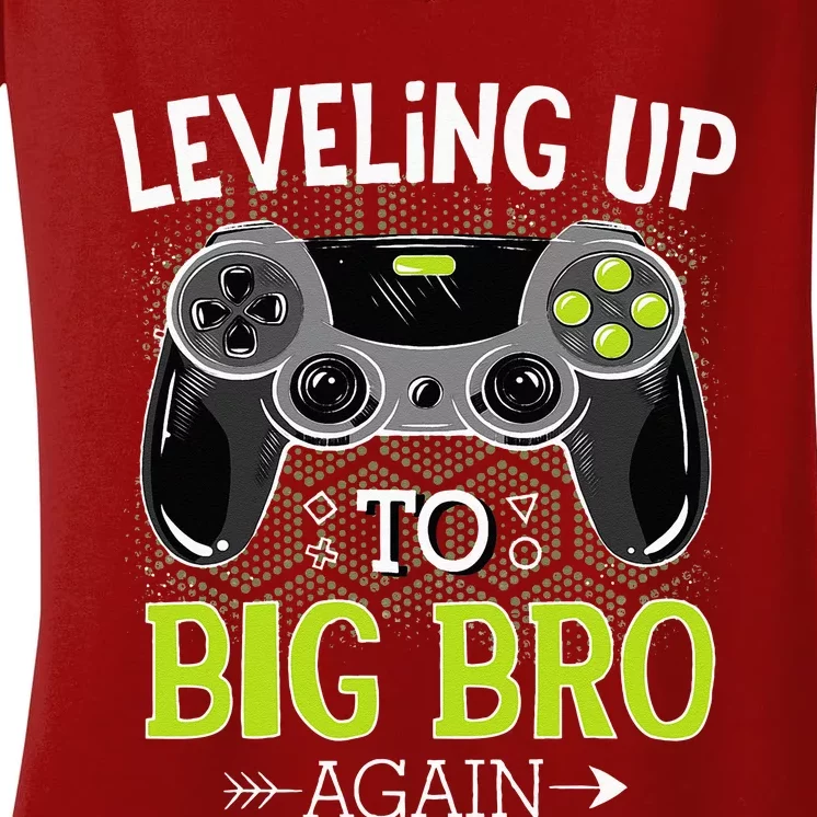 Leveling Up To Big Bro Again Video Gamer Big Brother Women's V-Neck T-Shirt