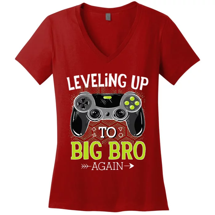 Leveling Up To Big Bro Again Video Gamer Big Brother Women's V-Neck T-Shirt